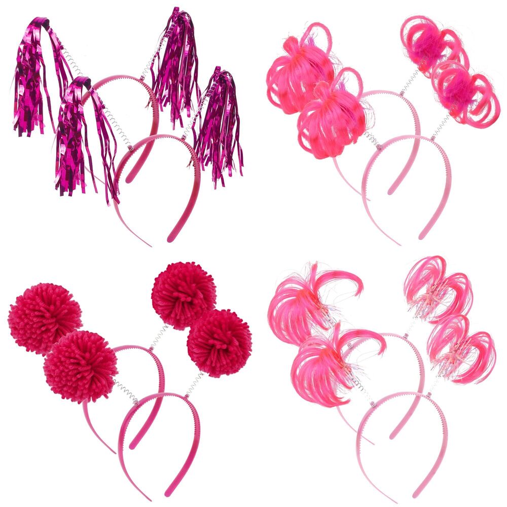 9152 8Pcs Pom Pom Headbands Party Headbands Tinsel Wrapped Ponytails